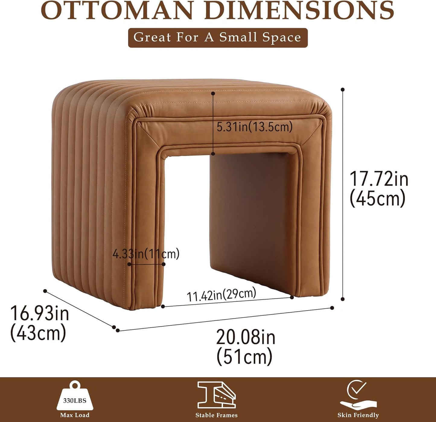 Get Set Style Vanity Stool Chair - Modern Leather Ottoman Foot Stool with Wooden Legs