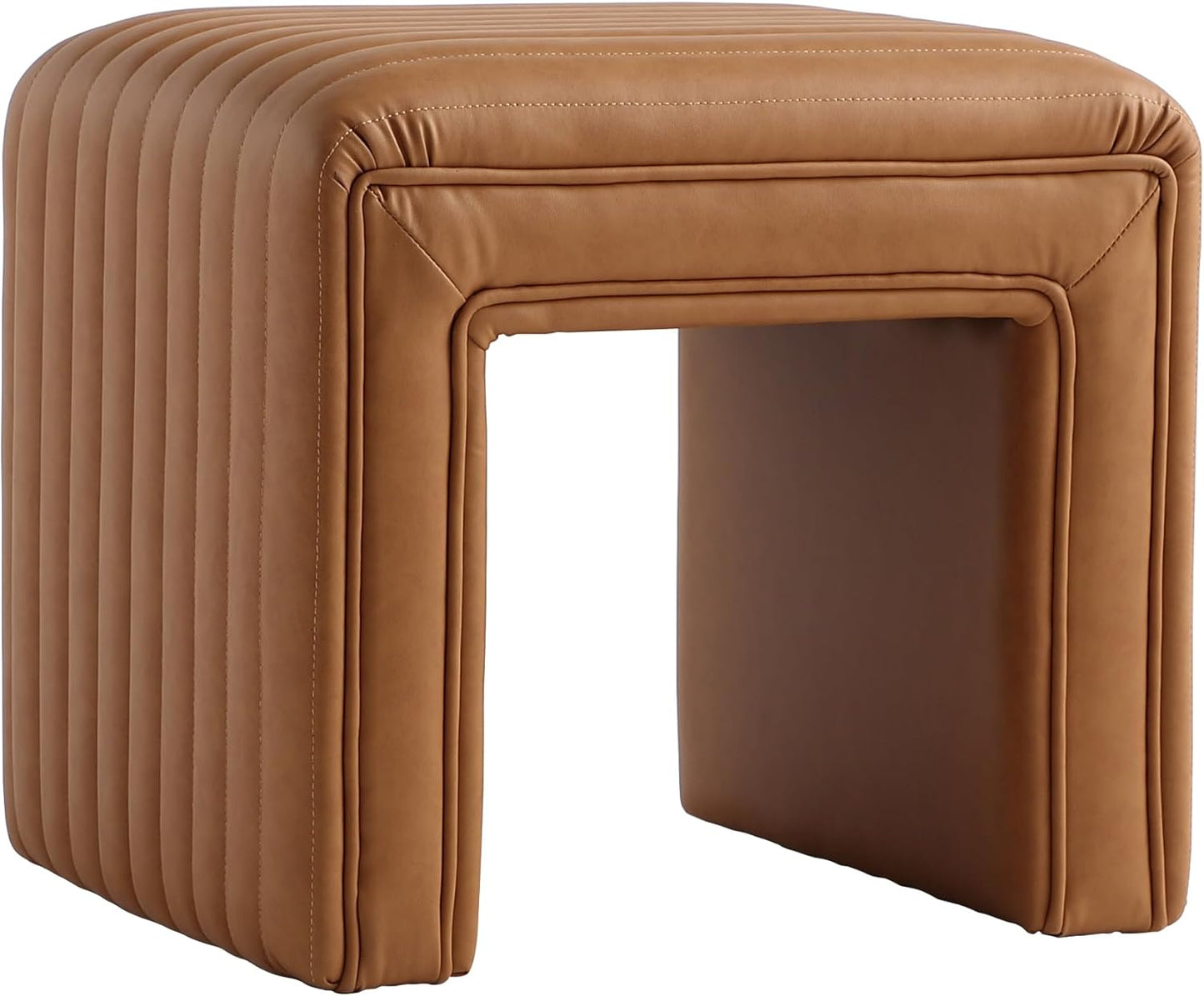 Get Set Style Vanity Stool Chair - Modern Leather Ottoman Foot Stool with Wooden Legs