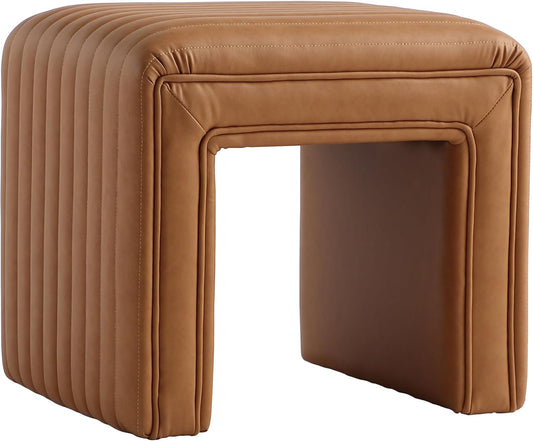 Get Set Style Vanity Stool Chair - Modern Leather Ottoman Foot Stool with Wooden Legs